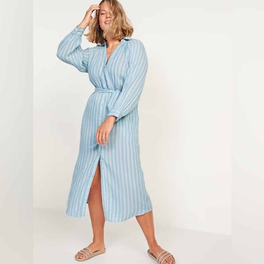 Old Navy Long Sleeve Waist Defined Striped Midi Dress